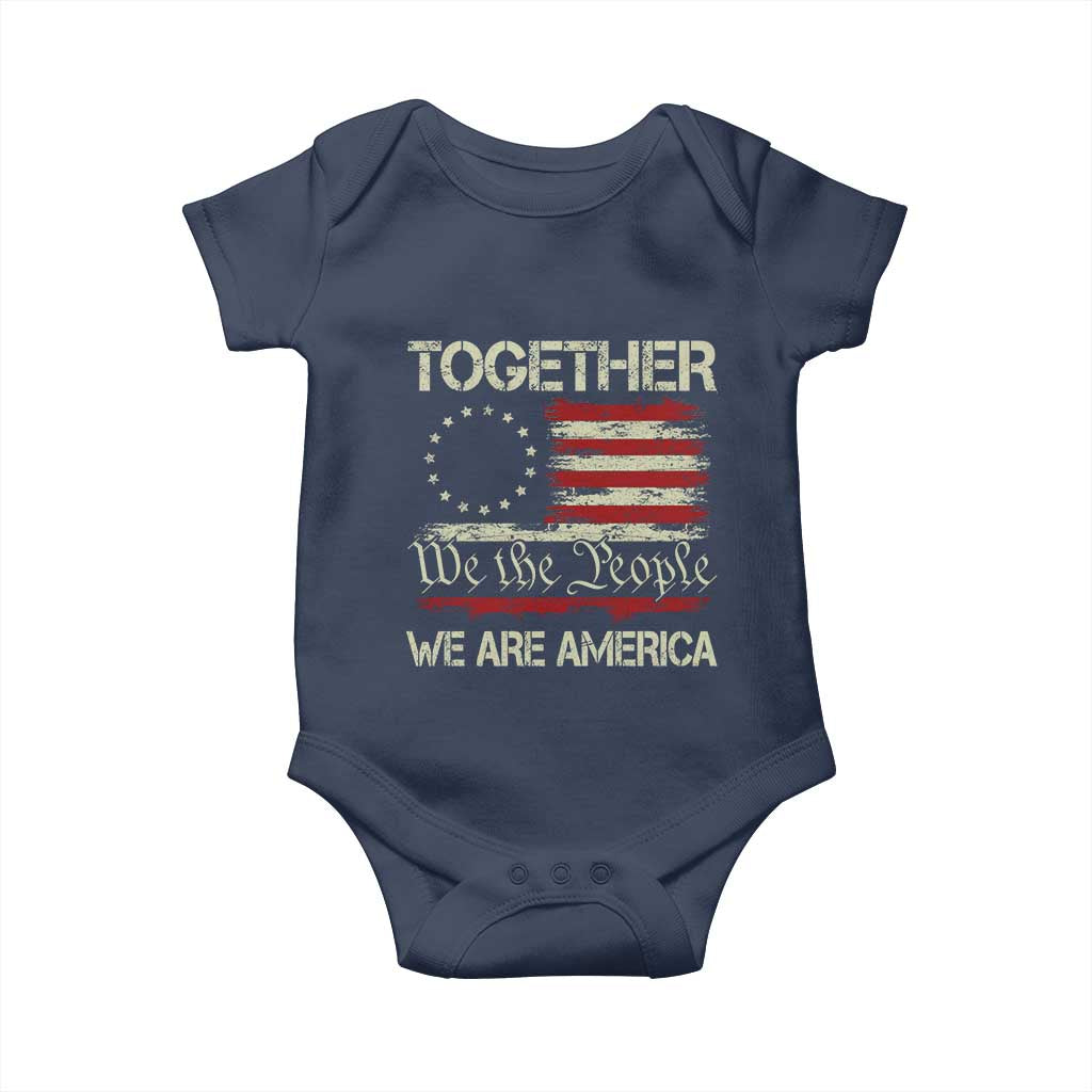 Together We Are America Betsy Ross Patriotic Flag Baby Onesie We The People Unity and Freedom Bunny Inspirational Quote