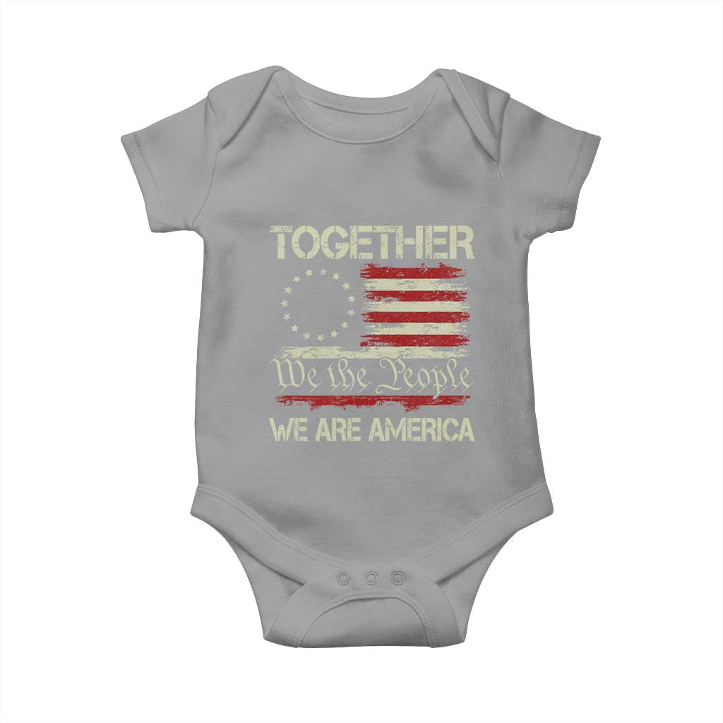 Together We Are America Betsy Ross Patriotic Flag Baby Onesie We The People Unity and Freedom Bunny Inspirational Quote