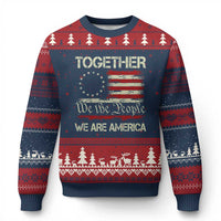 Together We Are America Betsy Ross Patriotic Flag Ugly Christmas Sweater We The People Unity and Freedom Bunny Inspirational Quote