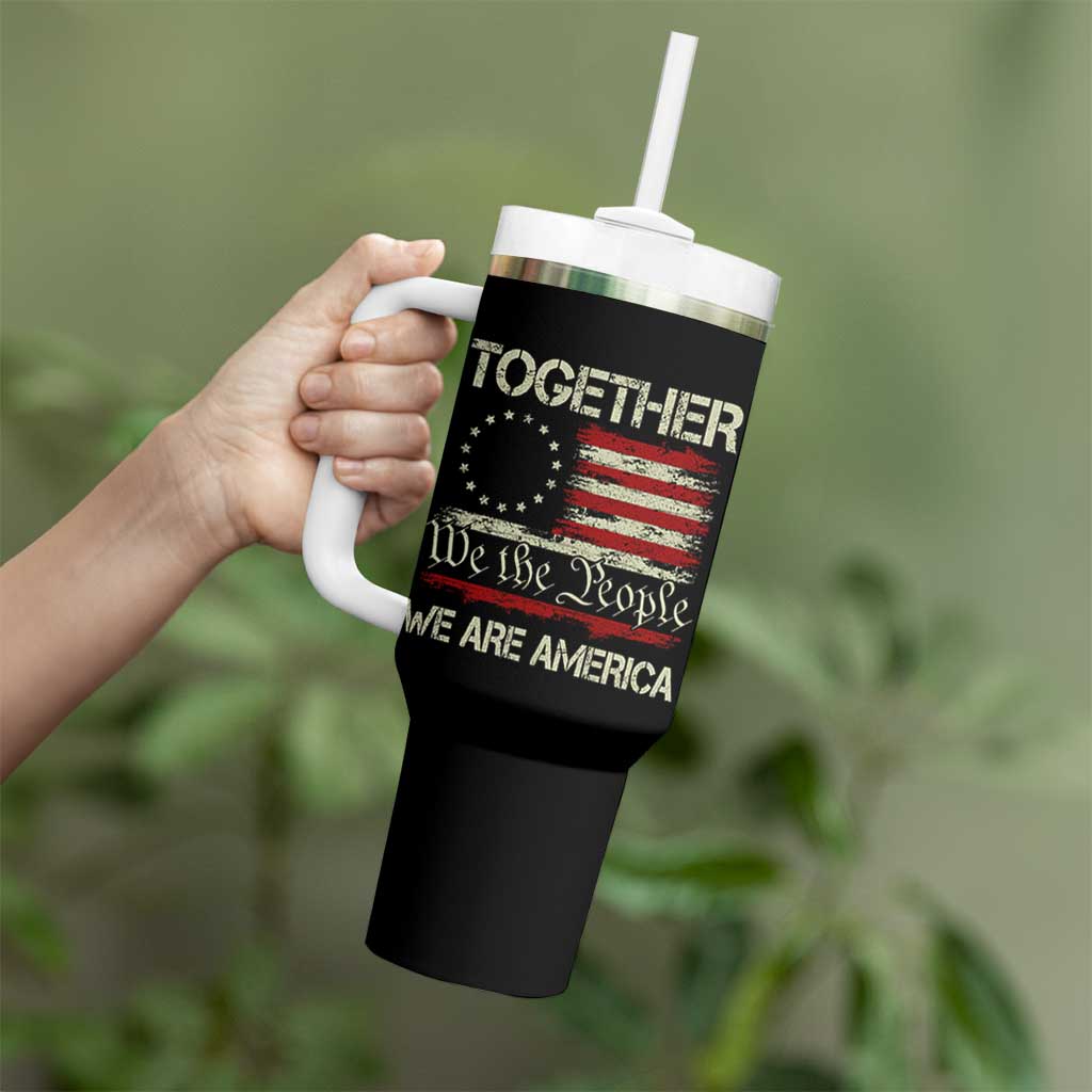 Together We Are America Betsy Ross Patriotic Flag Tumbler With Handle We The People Unity and Freedom Bunny Inspirational Quote