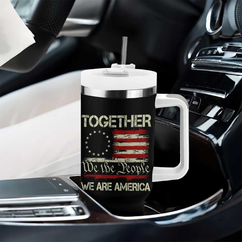 Together We Are America Betsy Ross Patriotic Flag Tumbler With Handle We The People Unity and Freedom Bunny Inspirational Quote