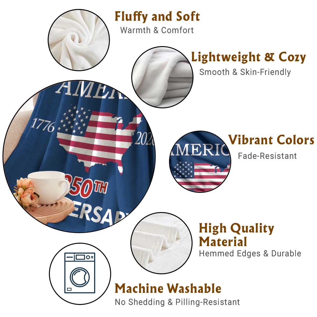 America 250th Anniversary 1776 2026 Patriotic USA Map Throw Blanket 250 Years of Freedom American Flag 4th of July Independence Celebration