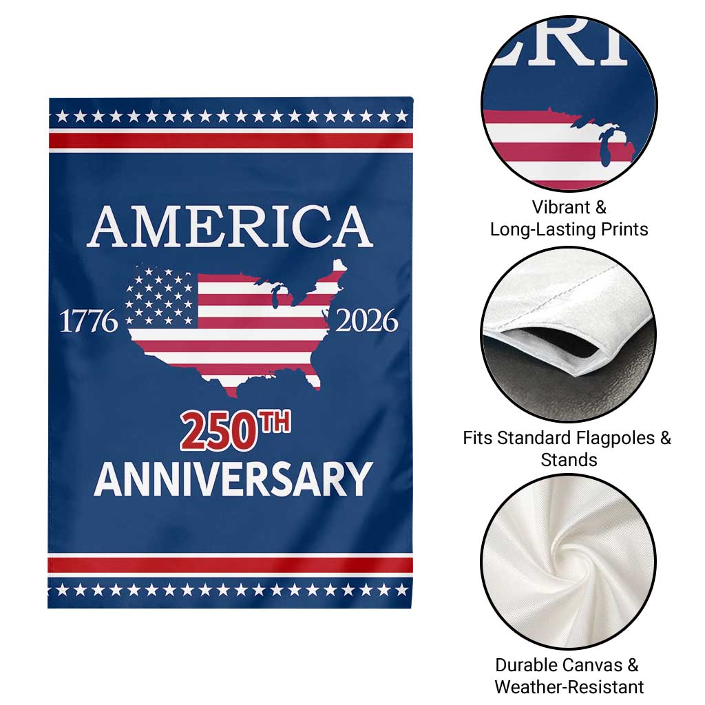 America 250th Anniversary 1776 2026 Patriotic USA Map Garden Flag 250 Years of Freedom American Flag 4th of July Independence Celebration