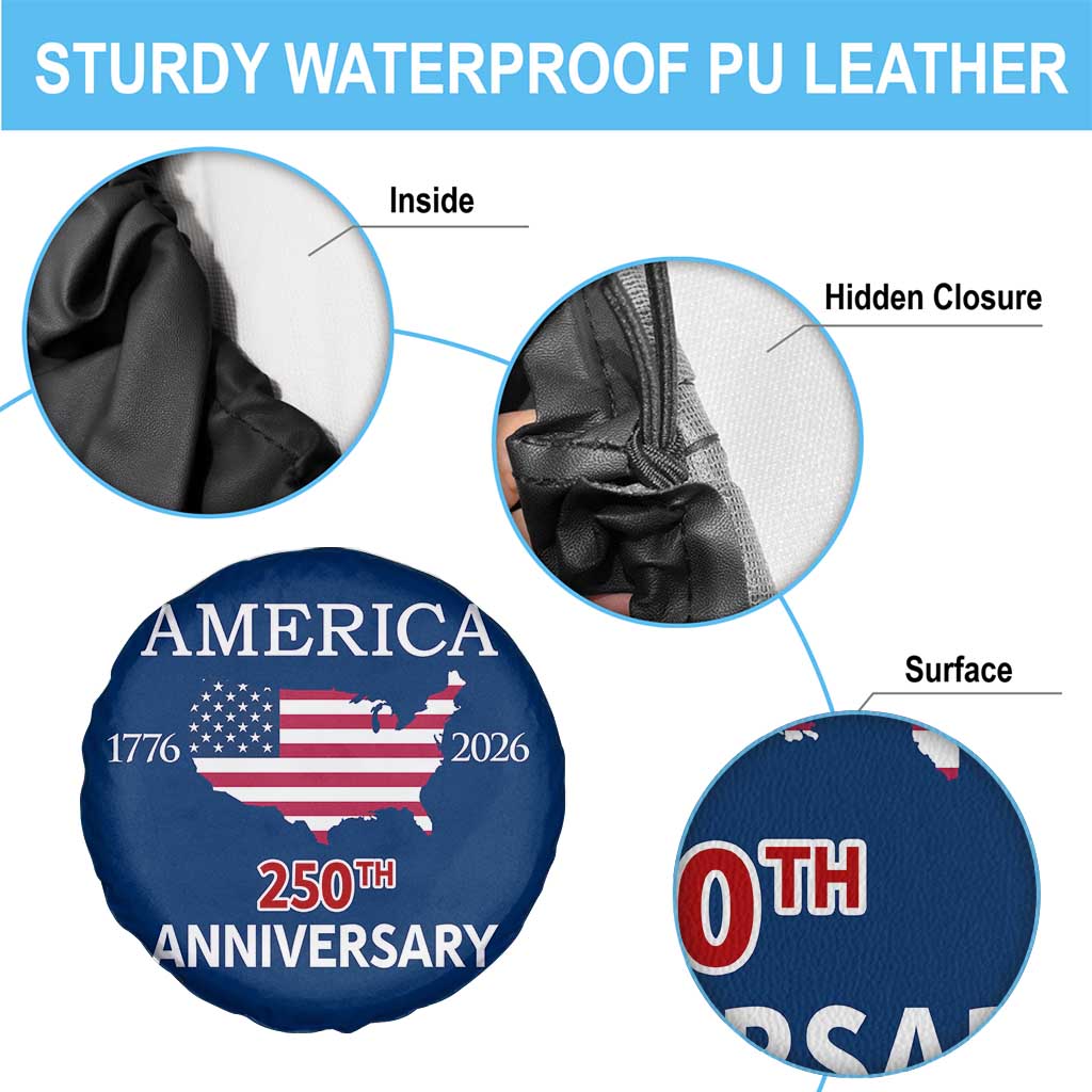 America 250th Anniversary 1776 2026 Patriotic USA Map Spare Tire Cover 250 Years of Freedom American Flag 4th of July Independence Celebration