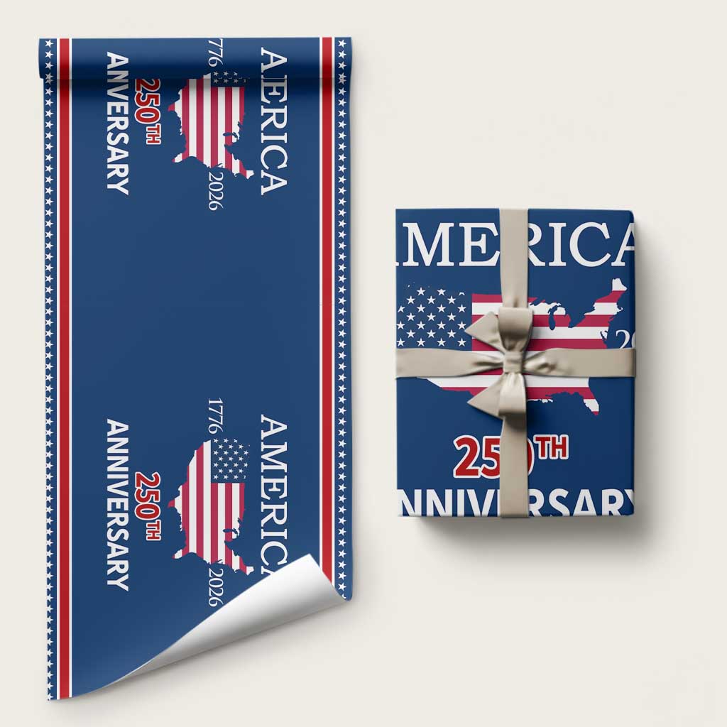 America 250th Anniversary 1776 2026 Patriotic USA Map Wrapping Paper Roll 250 Years of Freedom American Flag 4th of July Independence Celebration