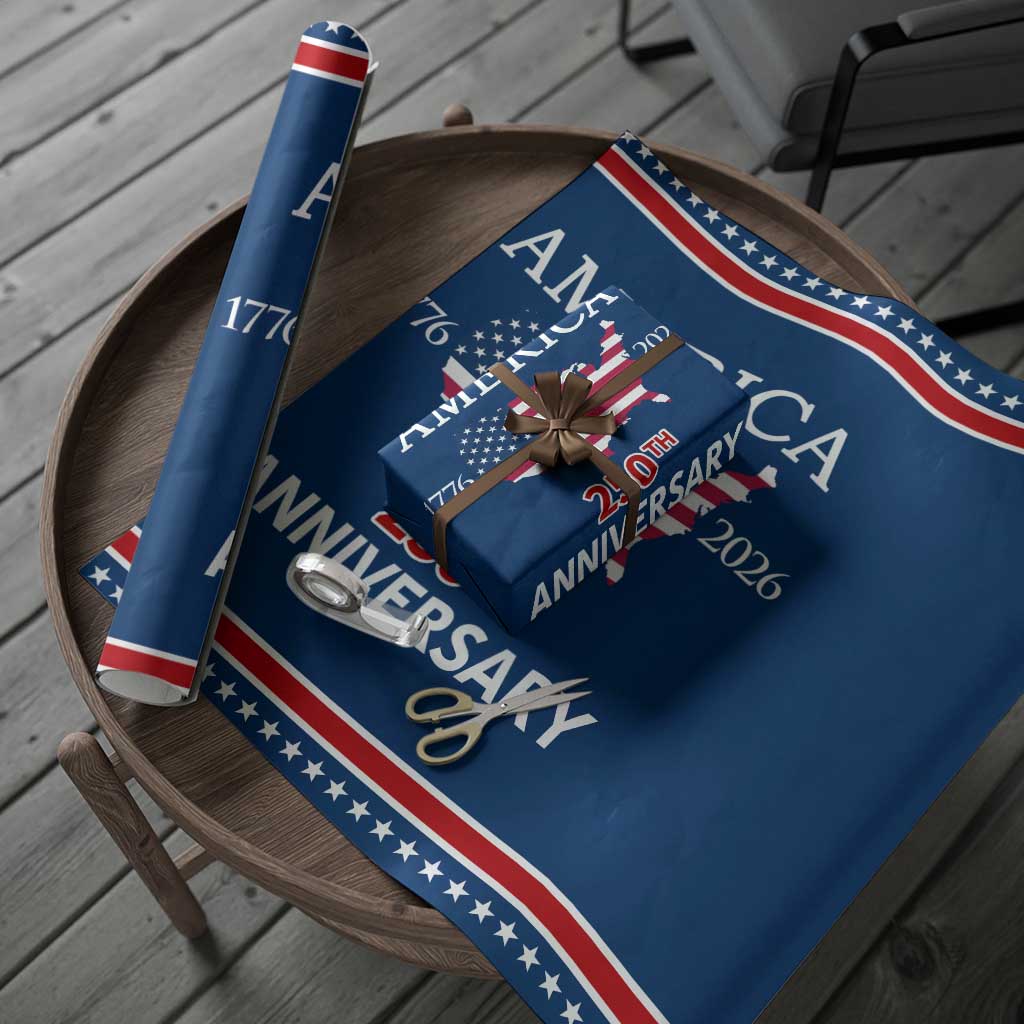 America 250th Anniversary 1776 2026 Patriotic USA Map Wrapping Paper Roll 250 Years of Freedom American Flag 4th of July Independence Celebration