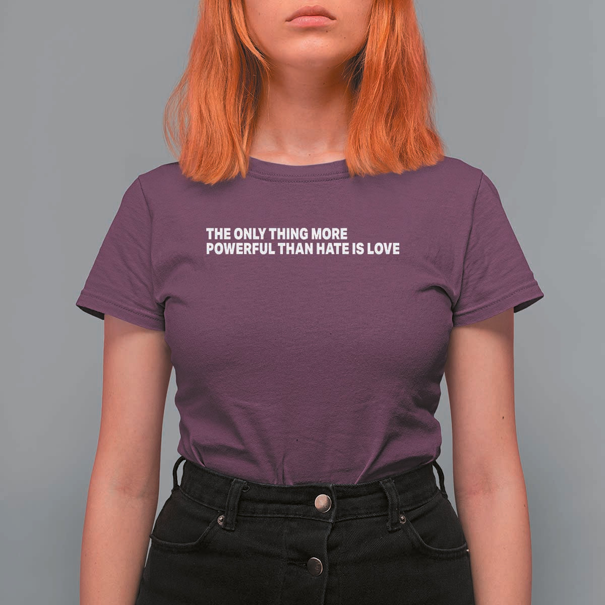 The Only Thing More Powerful Than Hate Is Love Cute Bunny T Shirt For Women Retro Rabbit Kindness Inspirational Quote