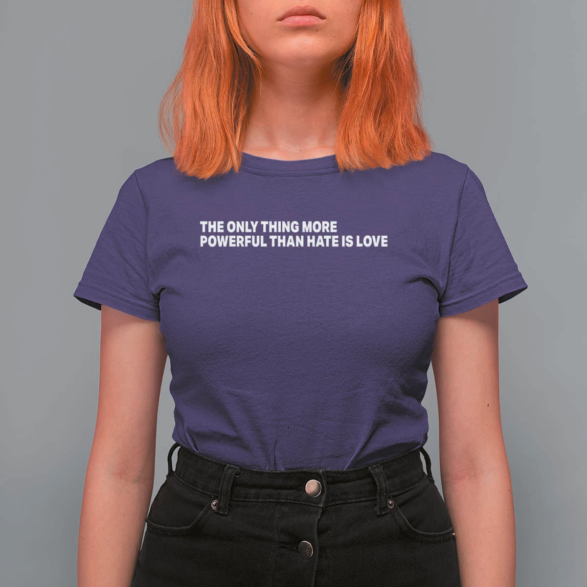 The Only Thing More Powerful Than Hate Is Love Cute Bunny T Shirt For Women Retro Rabbit Kindness Inspirational Quote