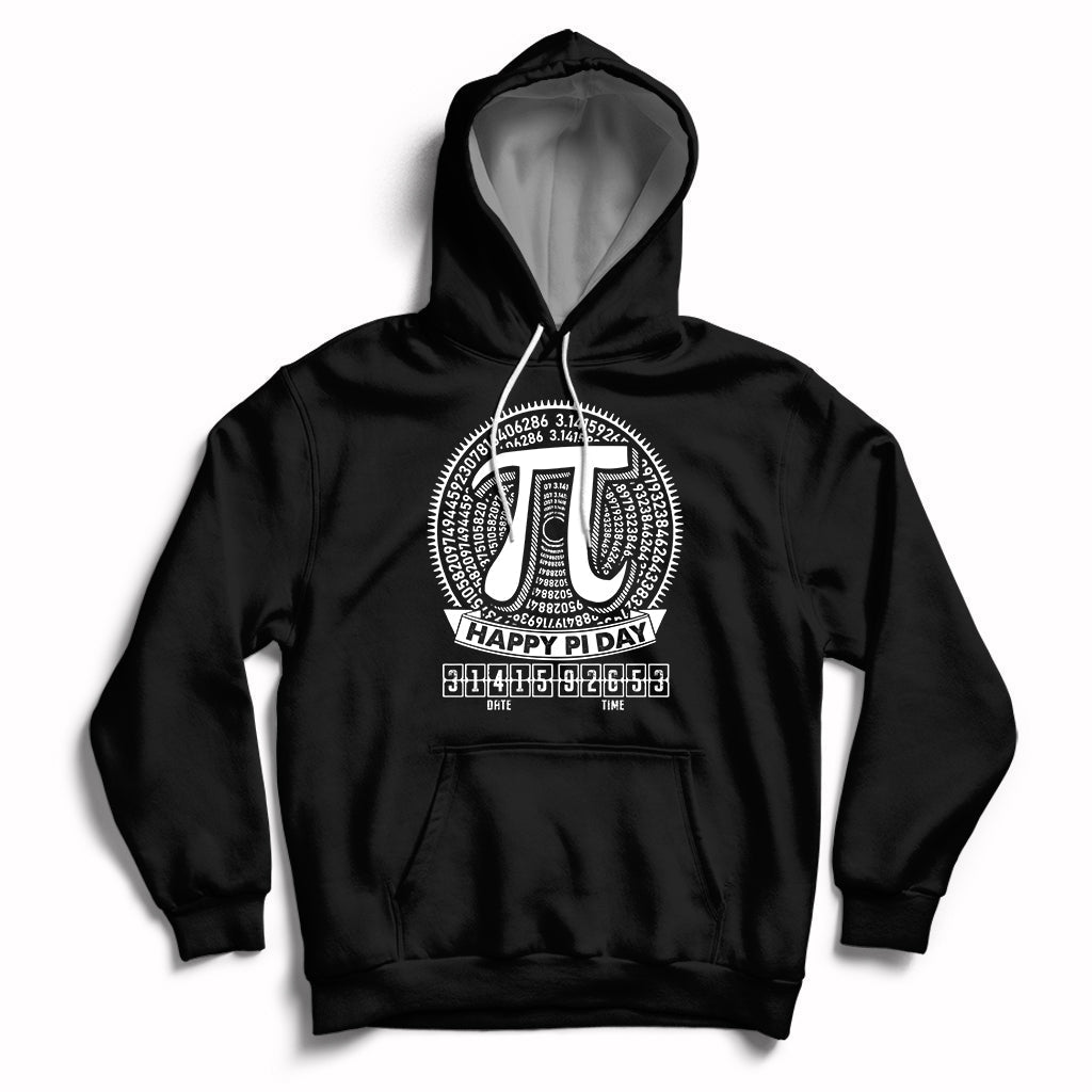 Pi math hoodie with hood and drawstrings, front pocket, pi graphic on chest (black)