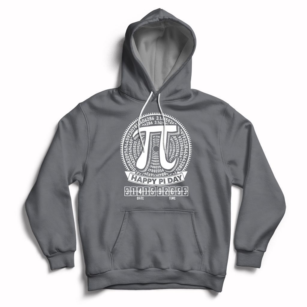 Pi math hoodie with hood and drawstrings, front pocket, pi graphic on chest (charcoal)