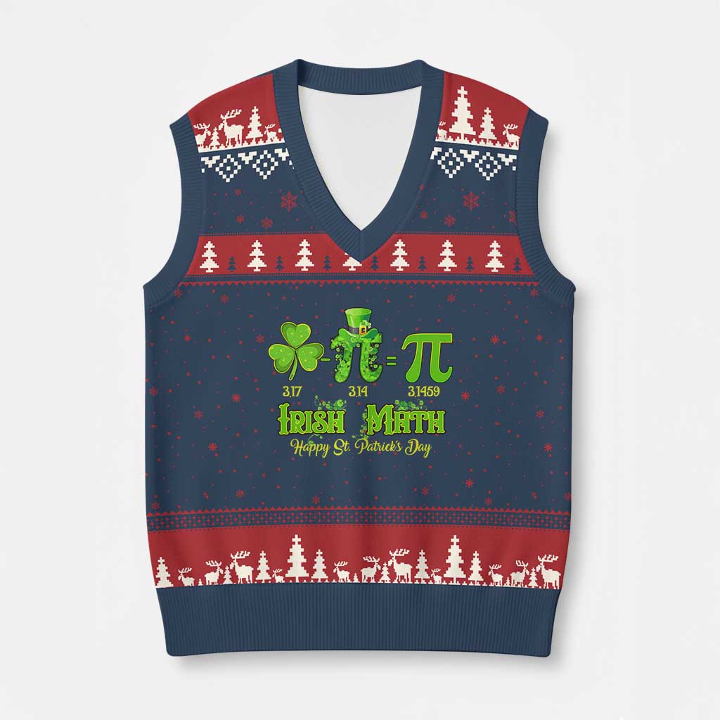Funny Teacher St Patricks Day V-Neck Knit Sweater Vest Irish Math 3.14 Pi Shamrock Teacher Happy  Day - Wonder Print Shop