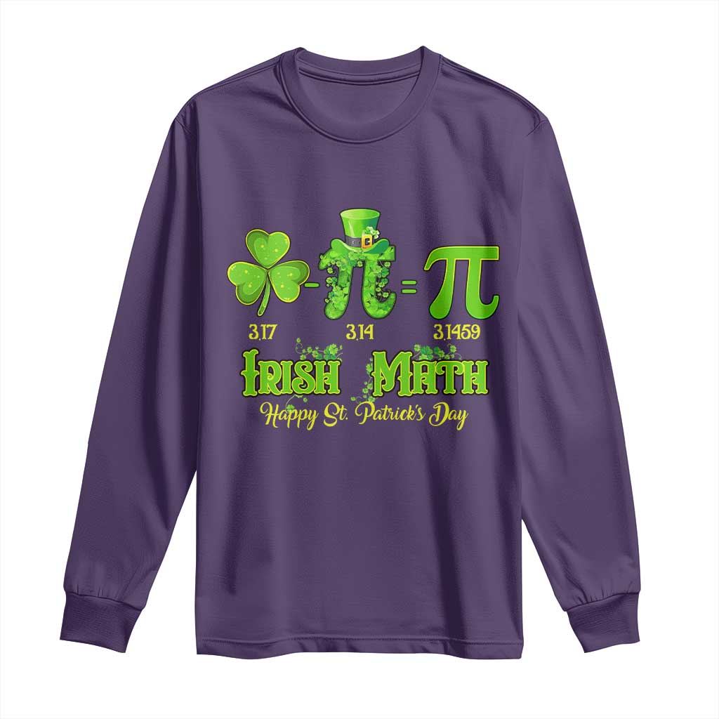 Funny Teacher St Patricks Day Long Sleeve Shirt Irish Math 3.14 Pi Shamrock Teacher Happy  Day