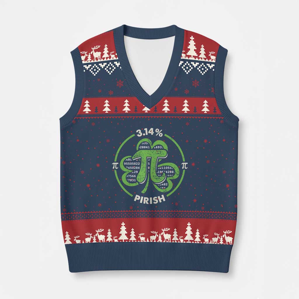 Funny Teacher St Patricks Day V-Neck Knit Sweater Vest Pi Day 3.14 Irish Funny Pirish Math Number Pi - Wonder Print Shop