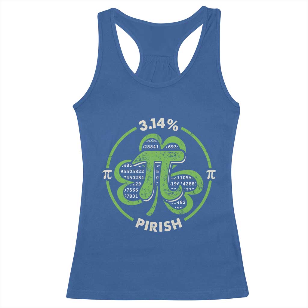 Funny Teacher St Patricks Day Racerback Tank Top Pi Day 3.14 Irish Funny Pirish Math Number Pi