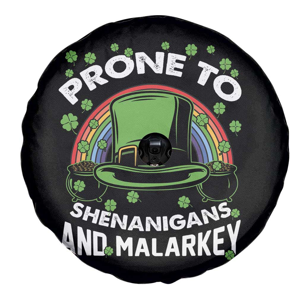 Funny St Patricks Day Spare Tire Cover Prone To Shenanigans And Malarkey Leprechaun Hat Rainbow