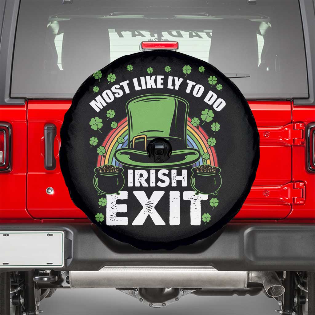 Funny St Patricks Day Drinking Spare Tire Cover Most Likely To Do Irish Exit Leprechaun Hat Rainbow