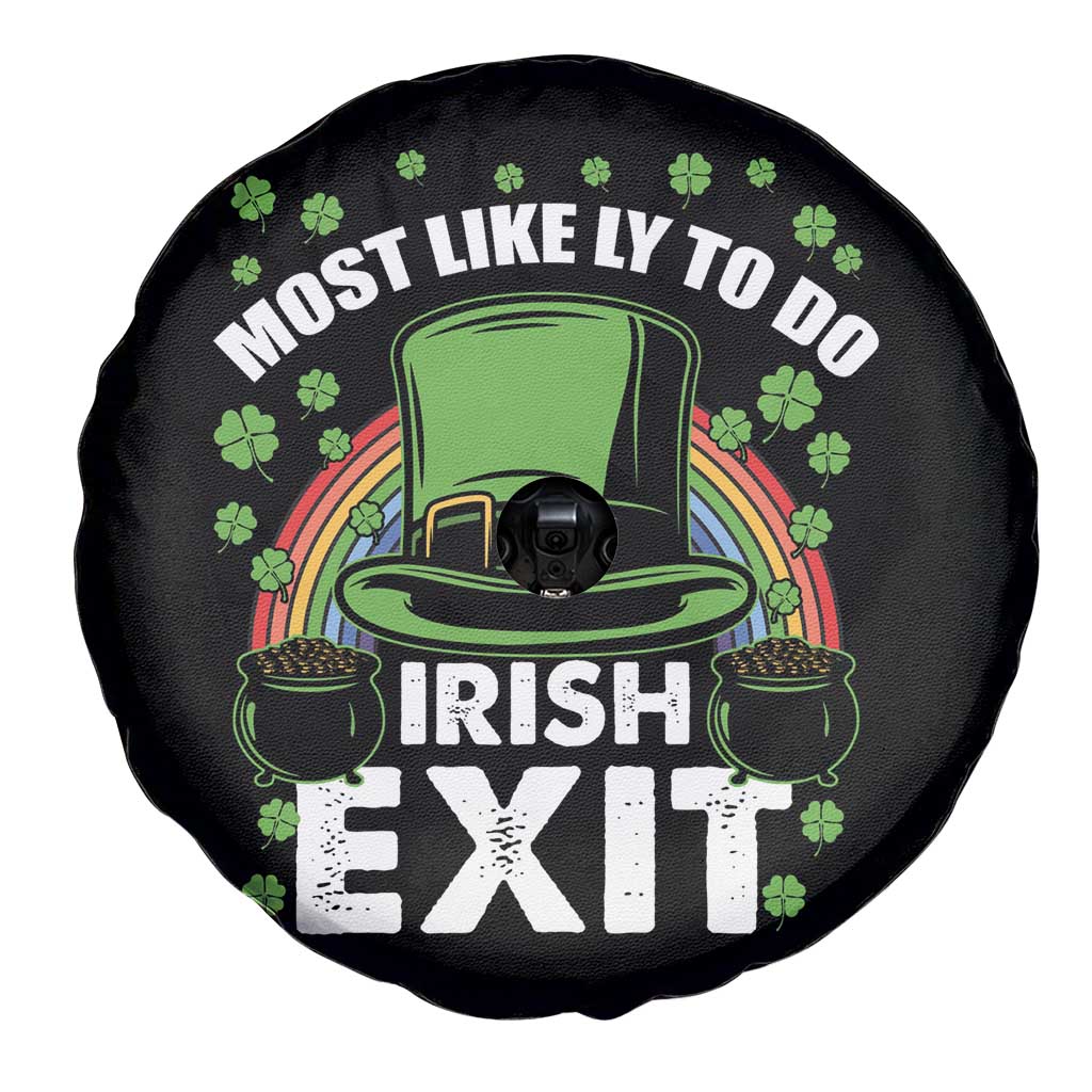 Funny St Patricks Day Drinking Spare Tire Cover Most Likely To Do Irish Exit Leprechaun Hat Rainbow