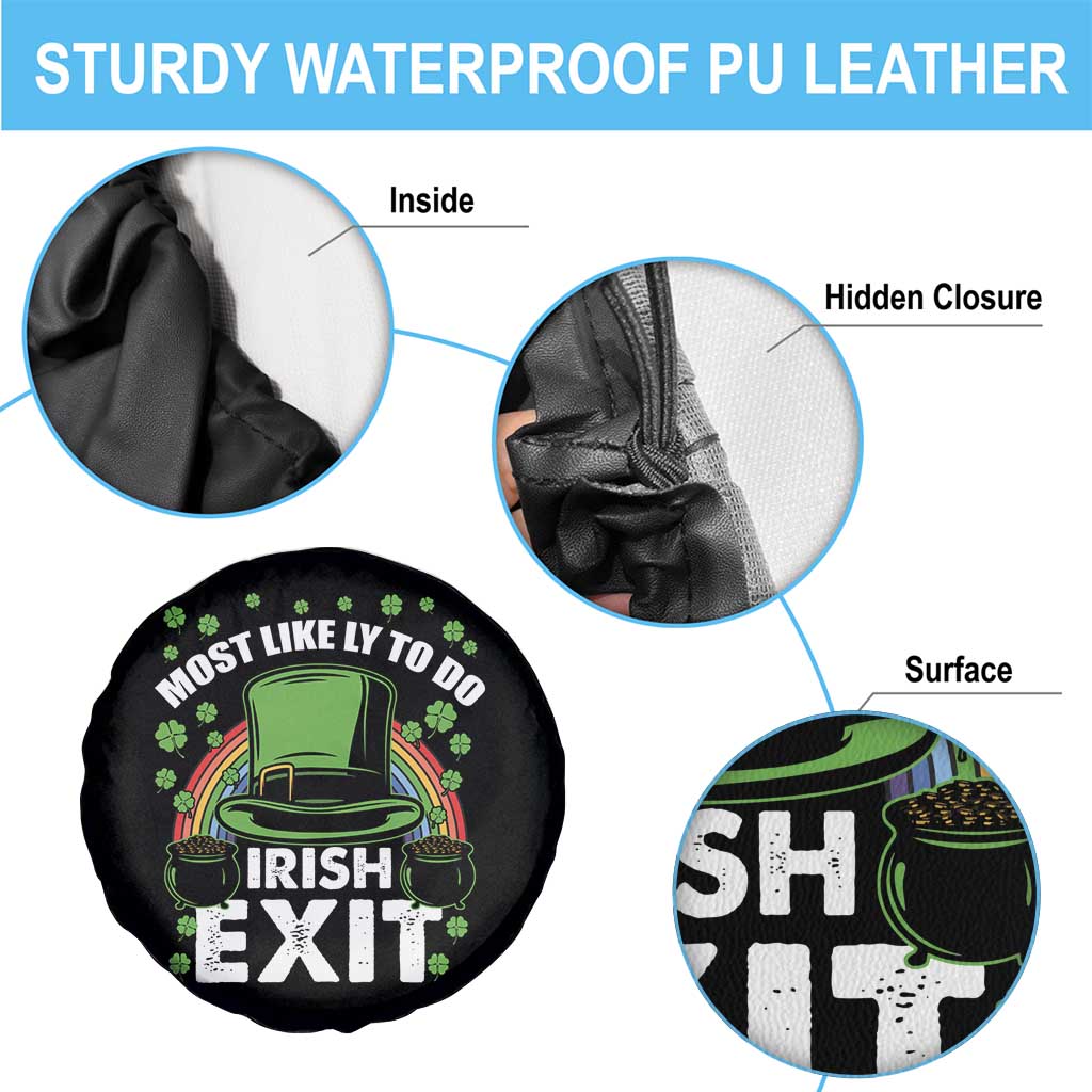 Funny St Patricks Day Drinking Spare Tire Cover Most Likely To Do Irish Exit Leprechaun Hat Rainbow