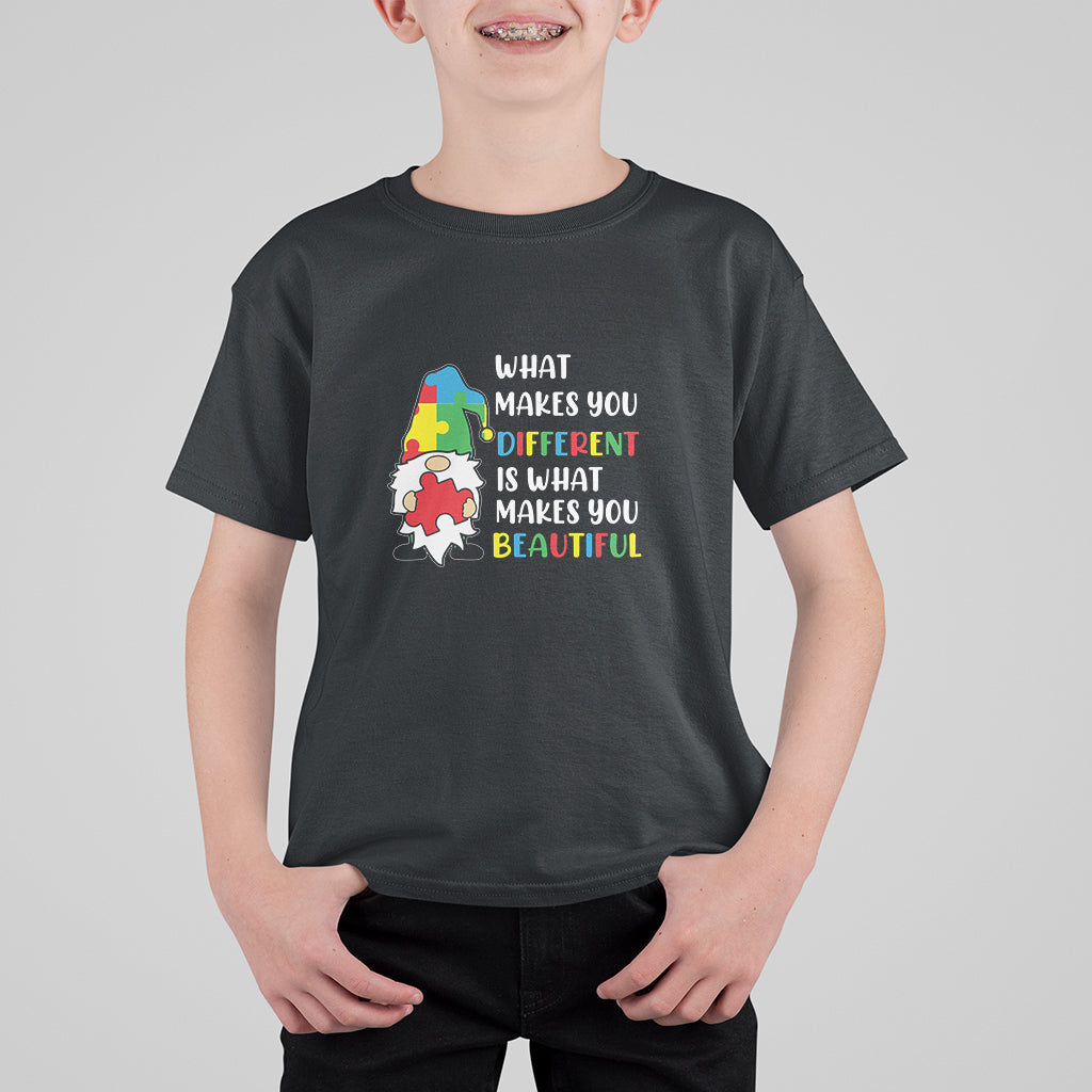 What Makes You Different Is Beautiful Gnome Autism Support Kid T-Shirt - Wonder Print Shop