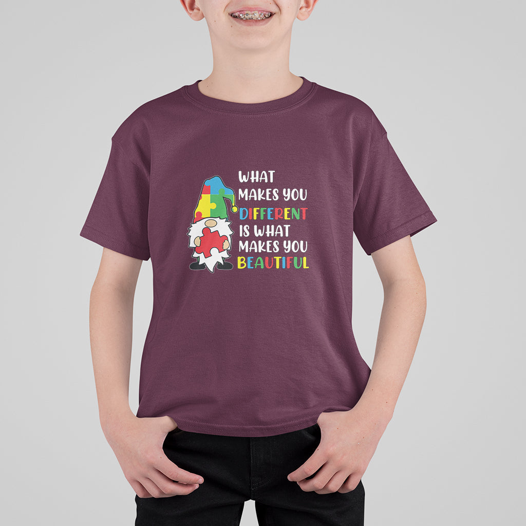 What Makes You Different Is Beautiful Gnome Autism Support Kid T-Shirt - Wonder Print Shop