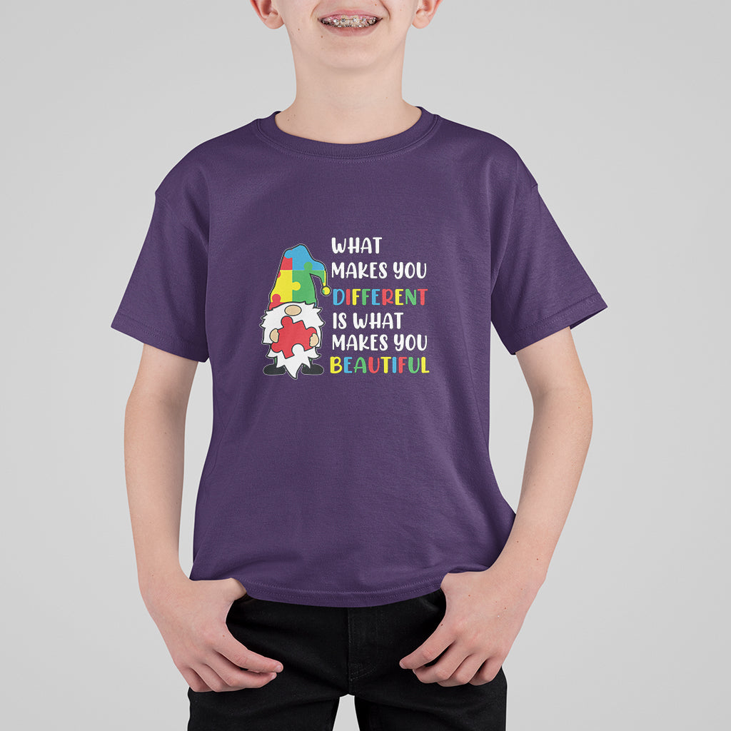 What Makes You Different Is Beautiful Gnome Autism Support Kid T-Shirt - Wonder Print Shop