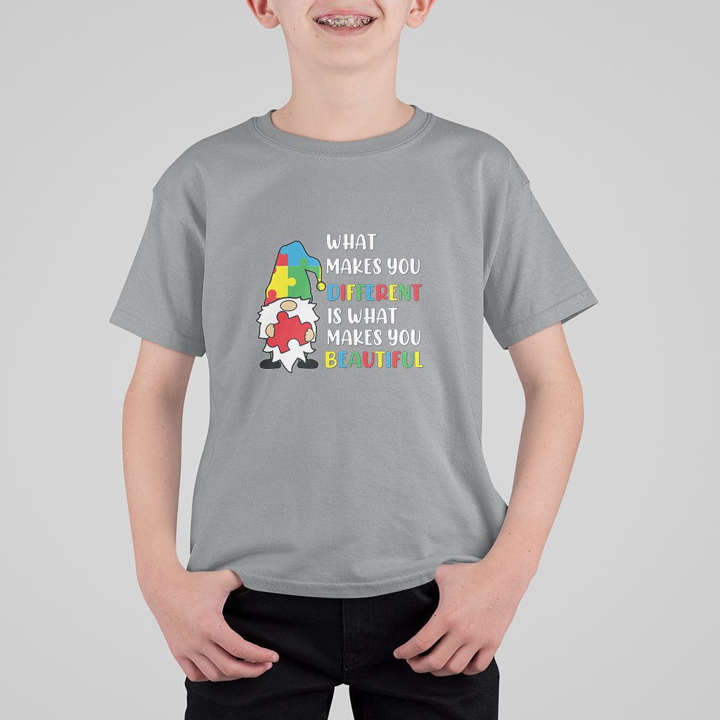 What Makes You Different Is Beautiful Gnome Autism Support Kid T-Shirt - Wonder Print Shop