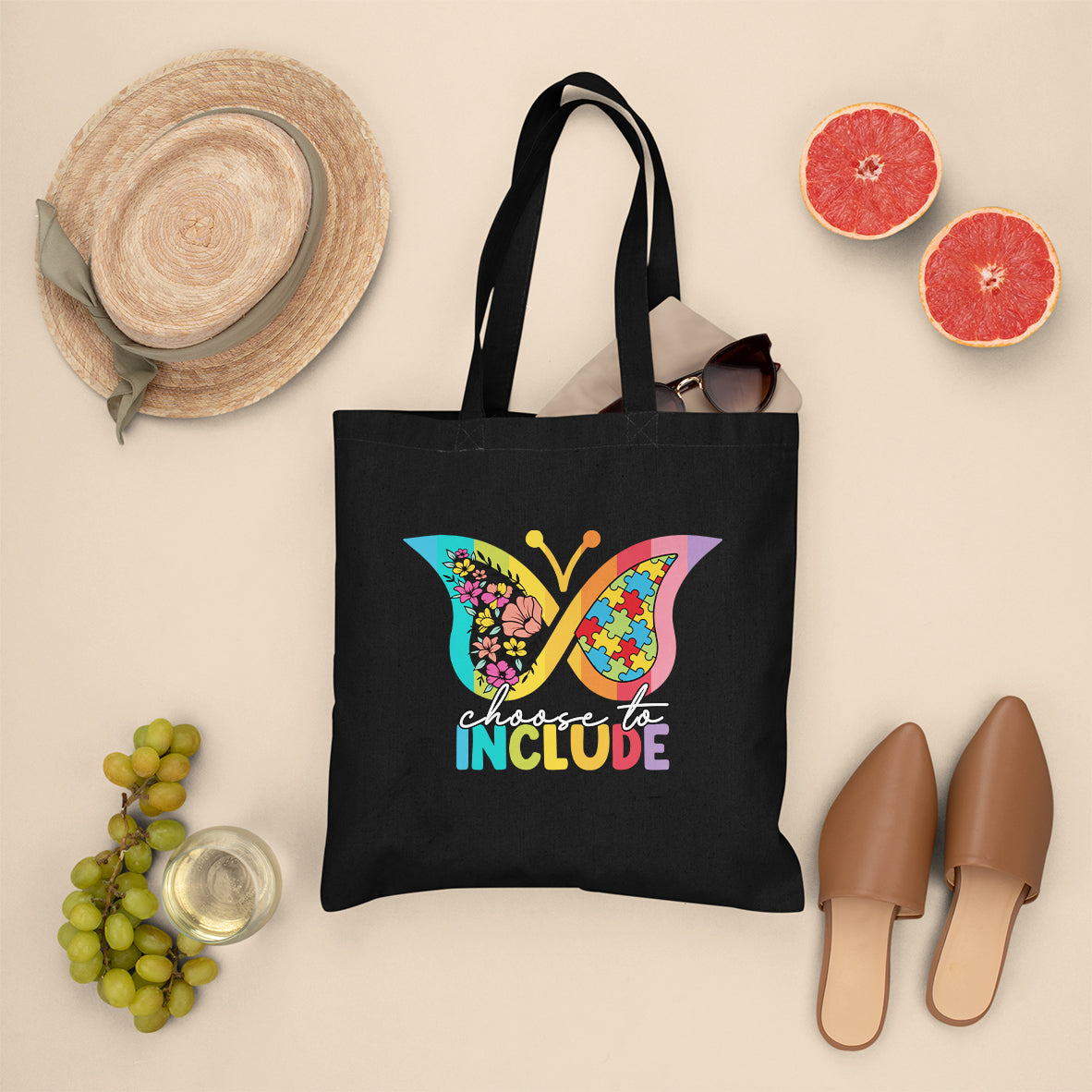 Choose To Include Autism Acceptance Spectrum Neurodiversity SPED Teacher Gift, Autism Awareness Tote Bag, Tote Bag - Wonder Print Shop