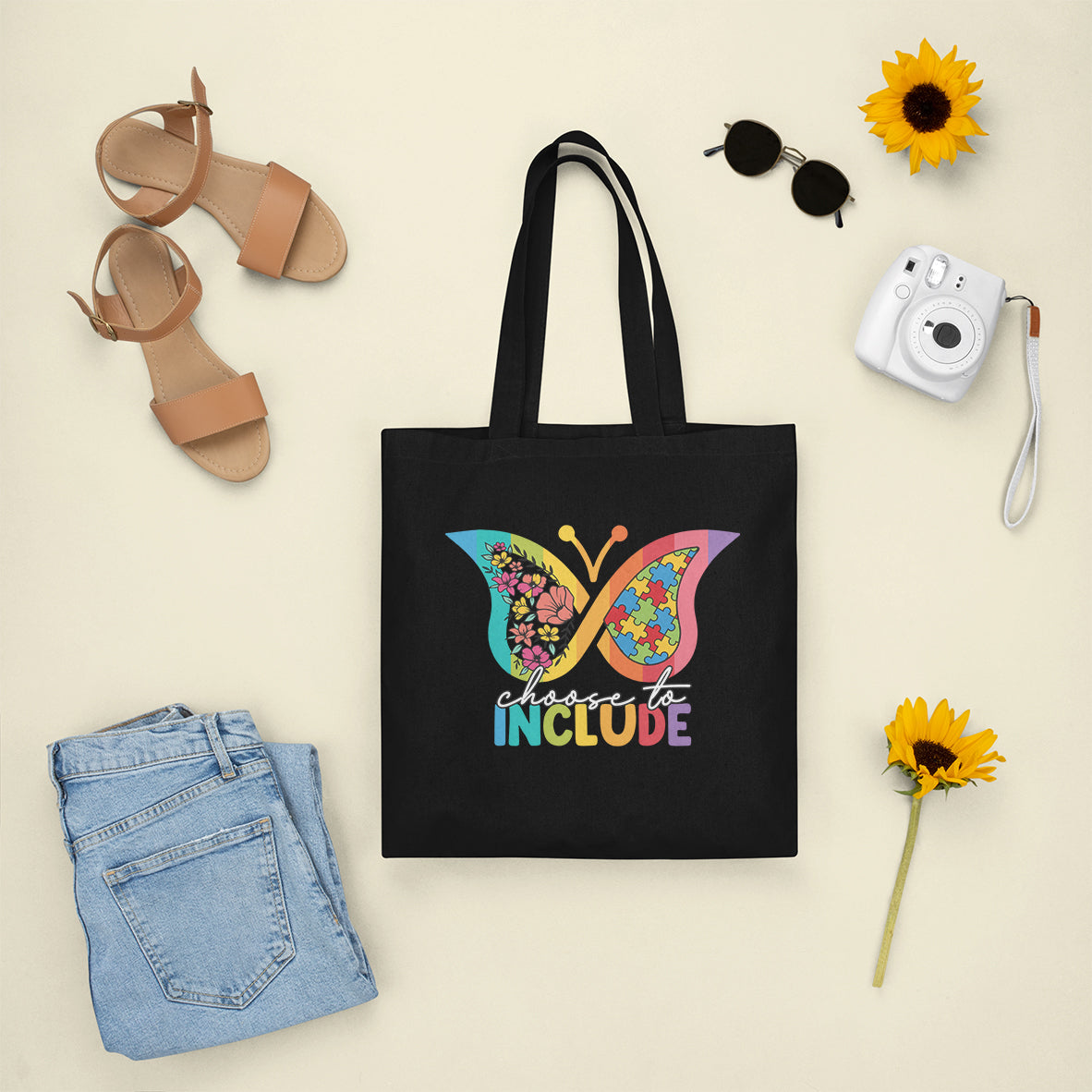 Choose To Include Autism Acceptance Spectrum Neurodiversity SPED Teacher Gift, Autism Awareness Tote Bag, Tote Bag - Wonder Print Shop
