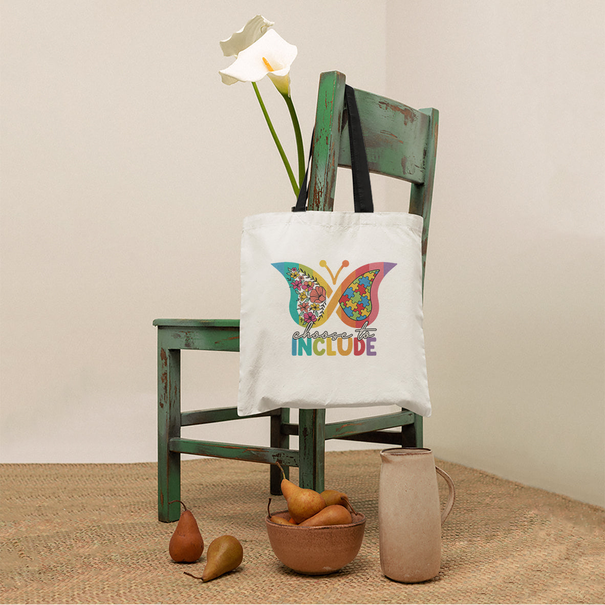 Choose To Include Autism Acceptance Spectrum Neurodiversity SPED Teacher Gift, Autism Awareness Tote Bag, Tote Bag - Wonder Print Shop