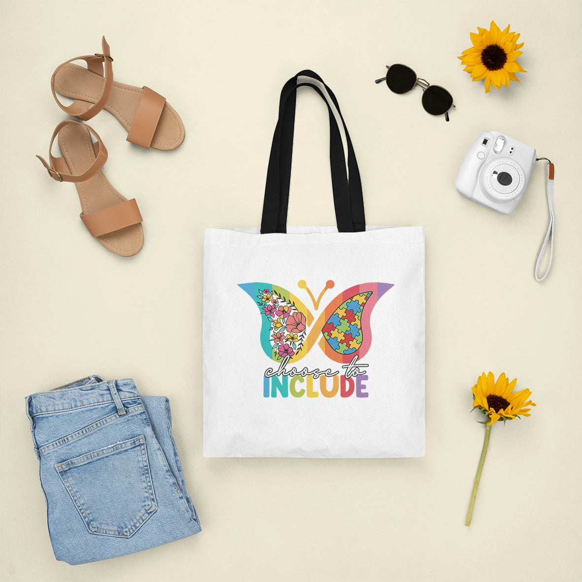 Choose To Include Autism Acceptance Spectrum Neurodiversity SPED Teacher Gift, Autism Awareness Tote Bag, Tote Bag - Wonder Print Shop