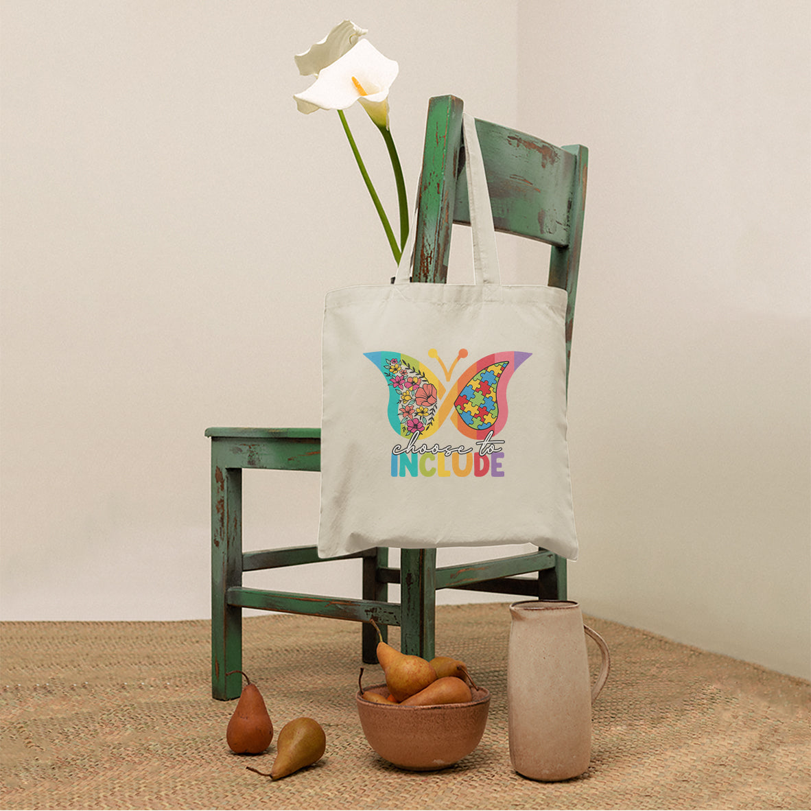 Choose To Include Autism Acceptance Spectrum Neurodiversity SPED Teacher Gift, Autism Awareness Tote Bag, Tote Bag - Wonder Print Shop