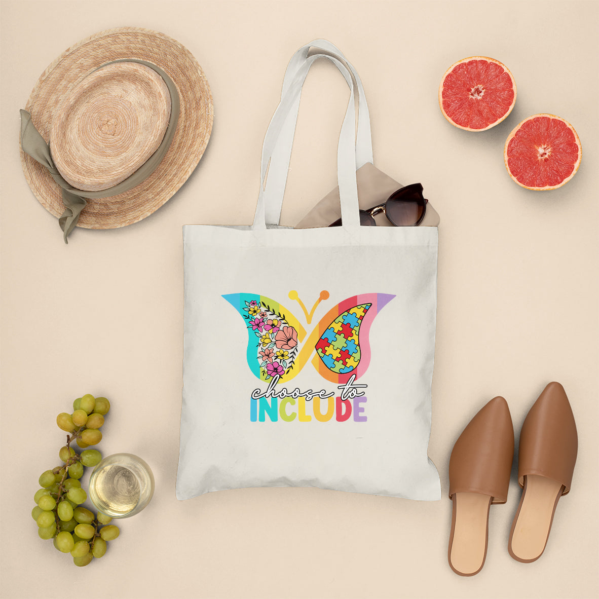Choose To Include Autism Acceptance Spectrum Neurodiversity SPED Teacher Gift, Autism Awareness Tote Bag, Tote Bag - Wonder Print Shop