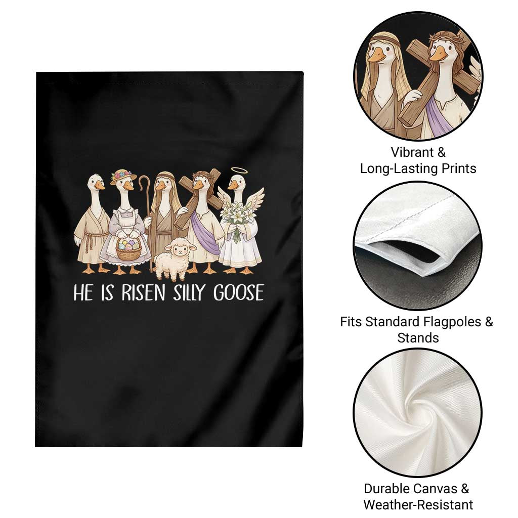 Funny Christian Easter He Is Risen Silly Goose Garden Flag Cute Faith-Based Geese Parody Gift with Jesus