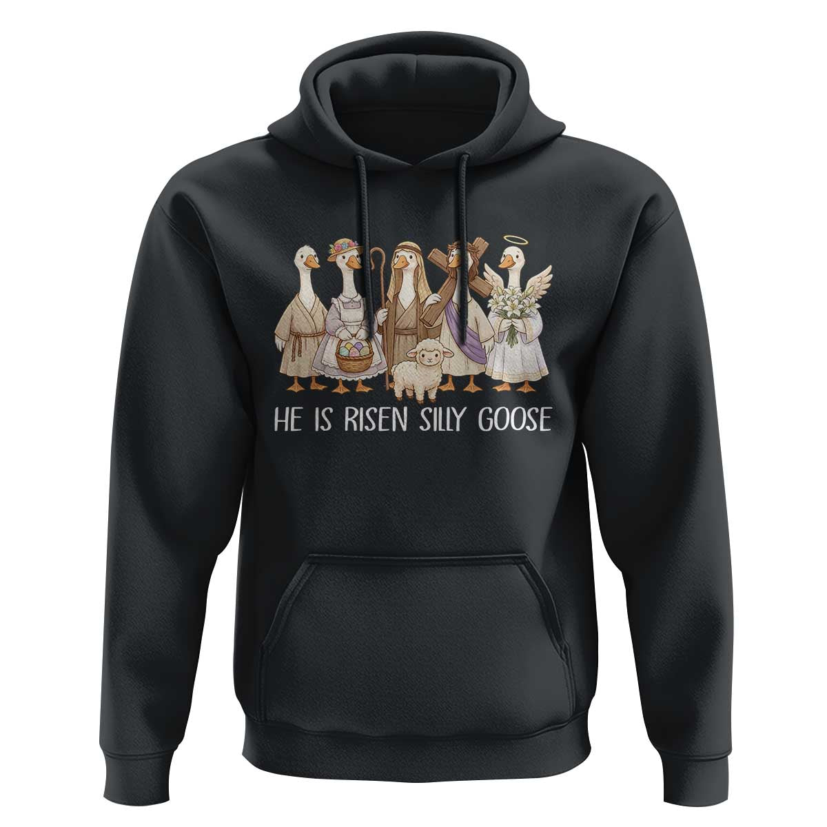 Funny Christian Easter He Is Risen Silly Goose Hoodie Cute Faith-Based Geese Parody Gift with Jesus
