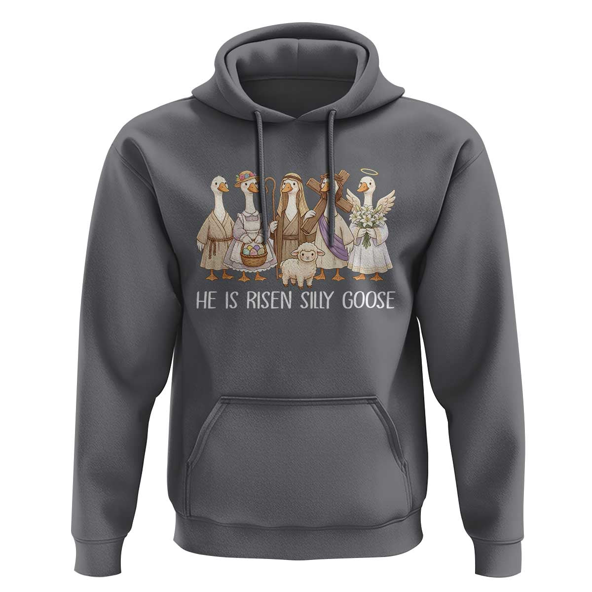 Funny Christian Easter He Is Risen Silly Goose Hoodie Cute Faith-Based Geese Parody Gift with Jesus