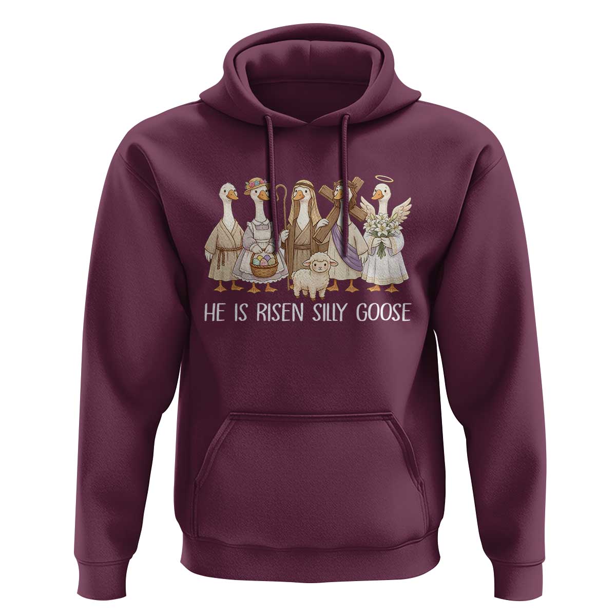 Funny Christian Easter He Is Risen Silly Goose Hoodie Cute Faith-Based Geese Parody Gift with Jesus