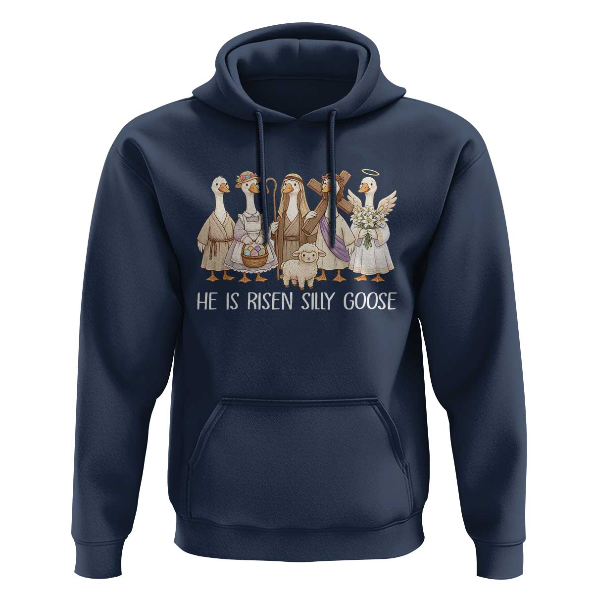 Funny Christian Easter He Is Risen Silly Goose Hoodie Cute Faith-Based Geese Parody Gift with Jesus