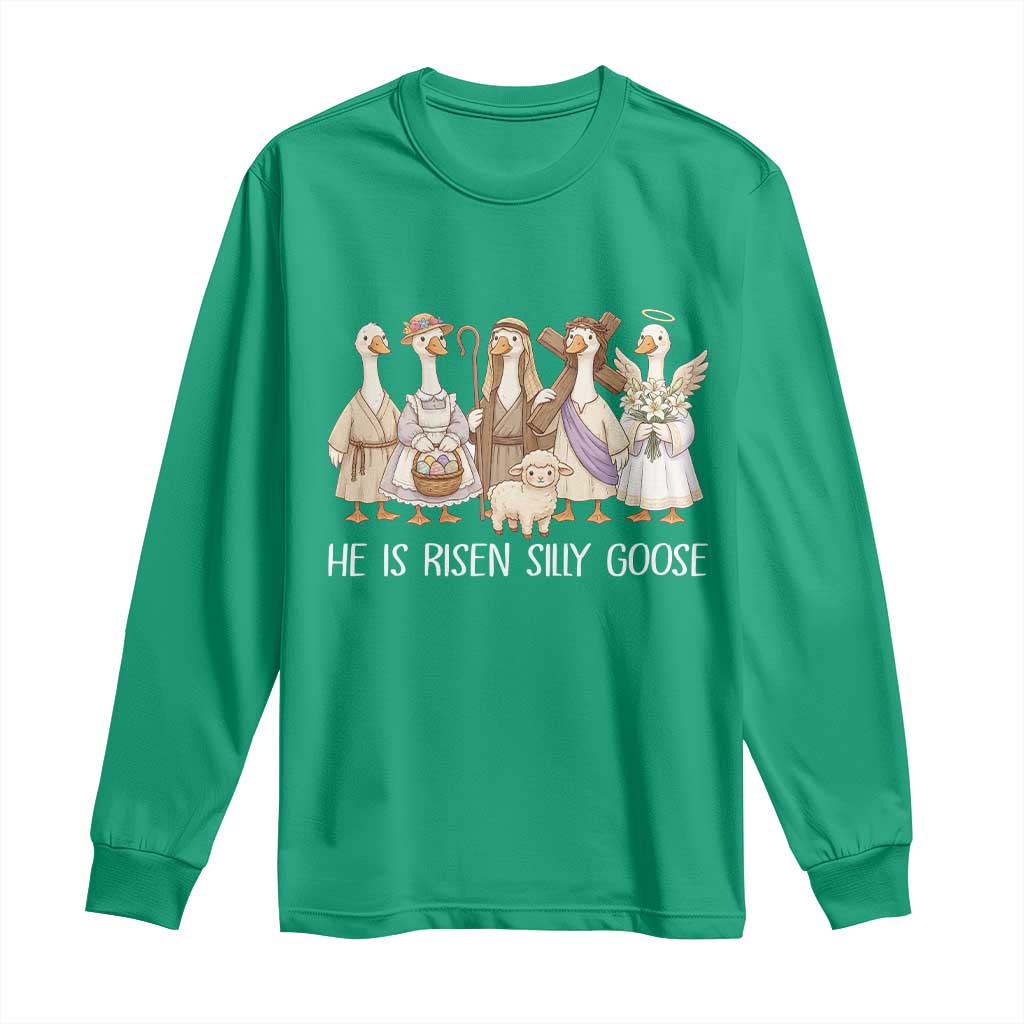 Funny Christian Easter He Is Risen Silly Goose Long Sleeve Shirt Cute Faith-Based Geese Parody Gift with Jesus