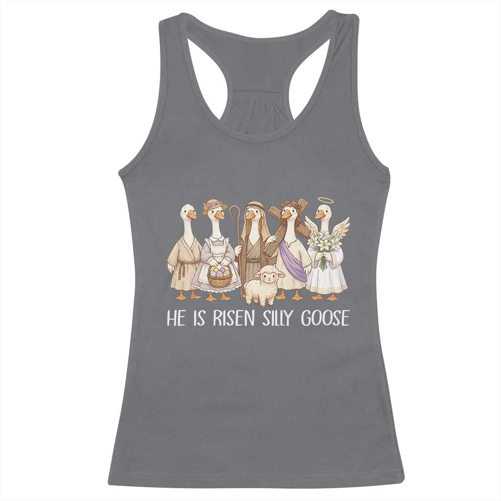 Funny Christian Easter He Is Risen Silly Goose Racerback Tank Top Cute Faith-Based Geese Parody Gift with Jesus