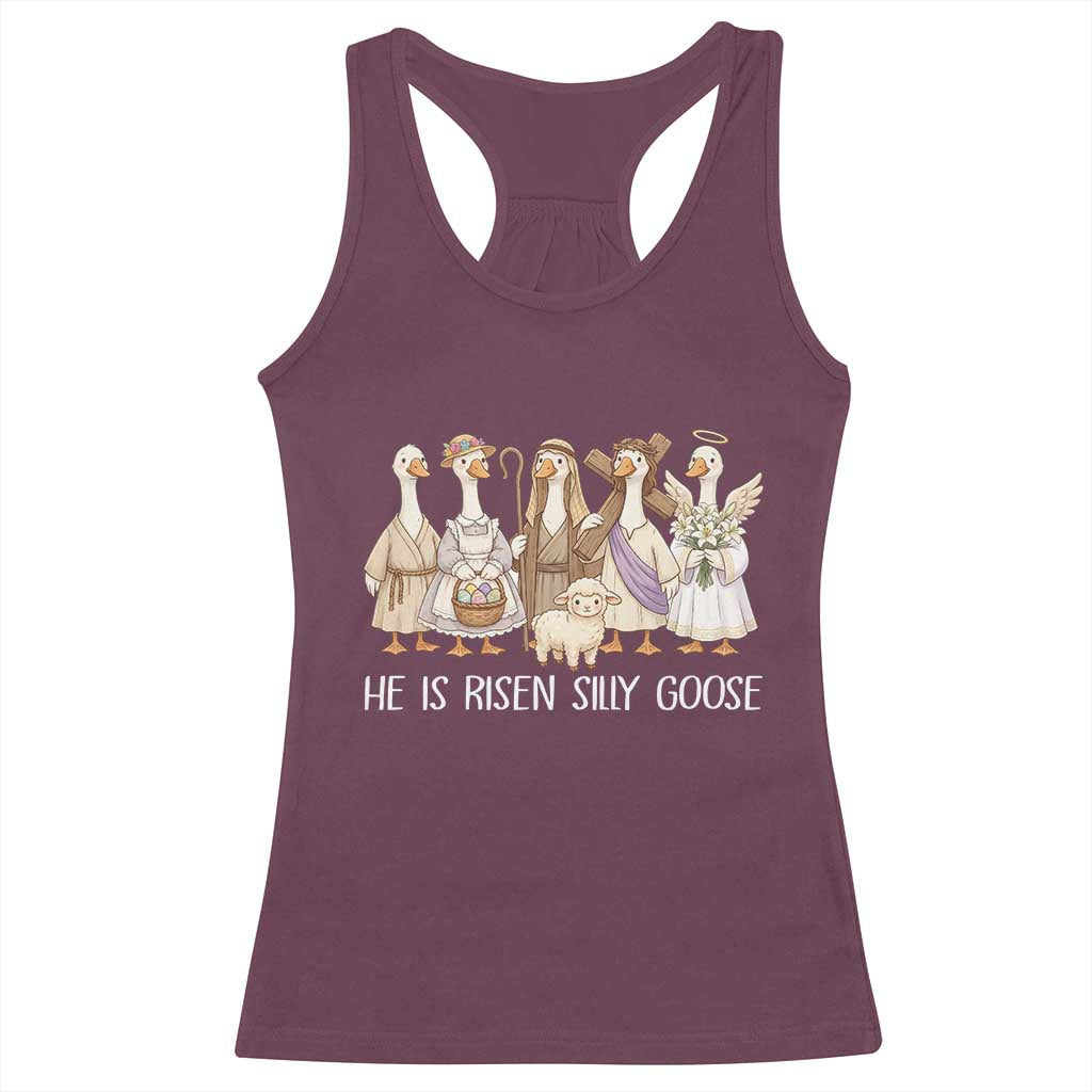 Funny Christian Easter He Is Risen Silly Goose Racerback Tank Top Cute Faith-Based Geese Parody Gift with Jesus