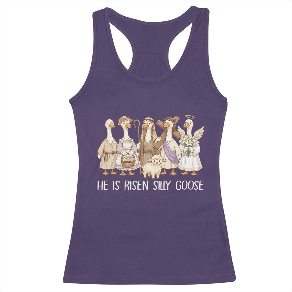 Funny Christian Easter He Is Risen Silly Goose Racerback Tank Top Cute Faith-Based Geese Parody Gift with Jesus