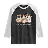 Funny Christian Easter He Is Risen Silly Goose Raglan Shirt Cute Faith-Based Geese Parody Gift with Jesus