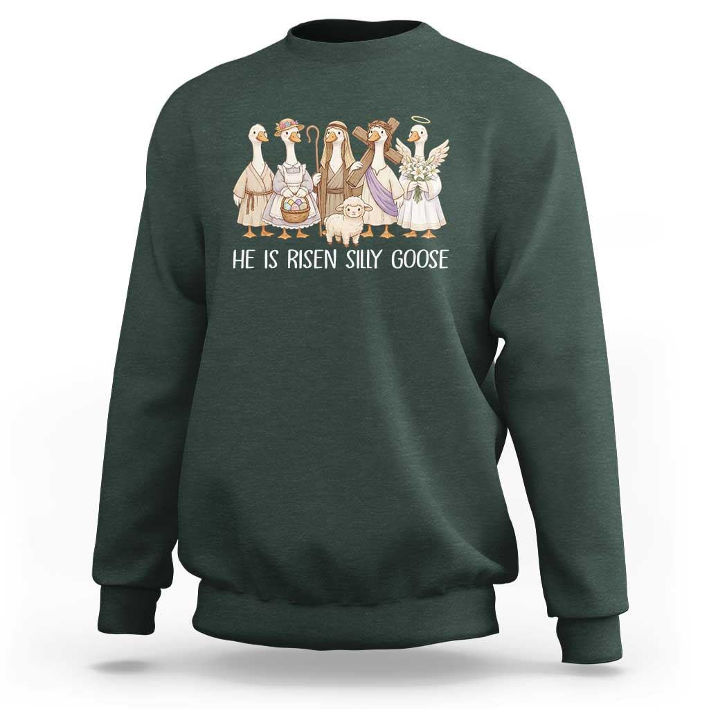 Funny Christian Easter He Is Risen Silly Goose Sweatshirt Cute Faith-Based Geese Parody Gift with Jesus