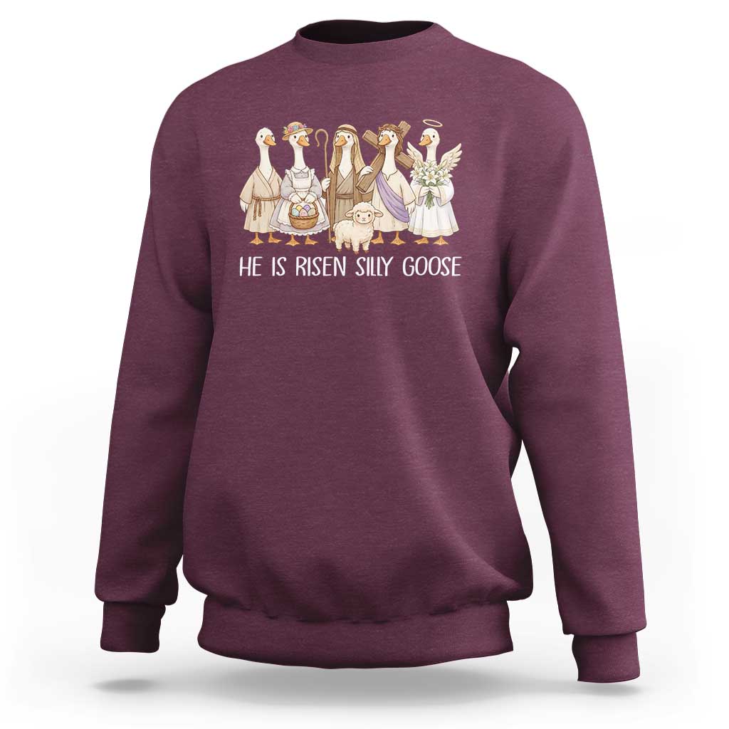 Funny Christian Easter He Is Risen Silly Goose Sweatshirt Cute Faith-Based Geese Parody Gift with Jesus