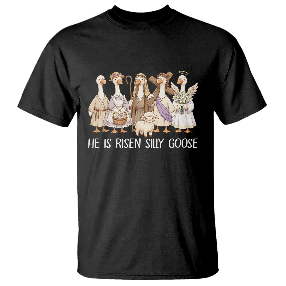Funny Christian Easter He Is Risen Silly Goose T Shirt Cute Faith-Based Geese Parody Gift with Jesus