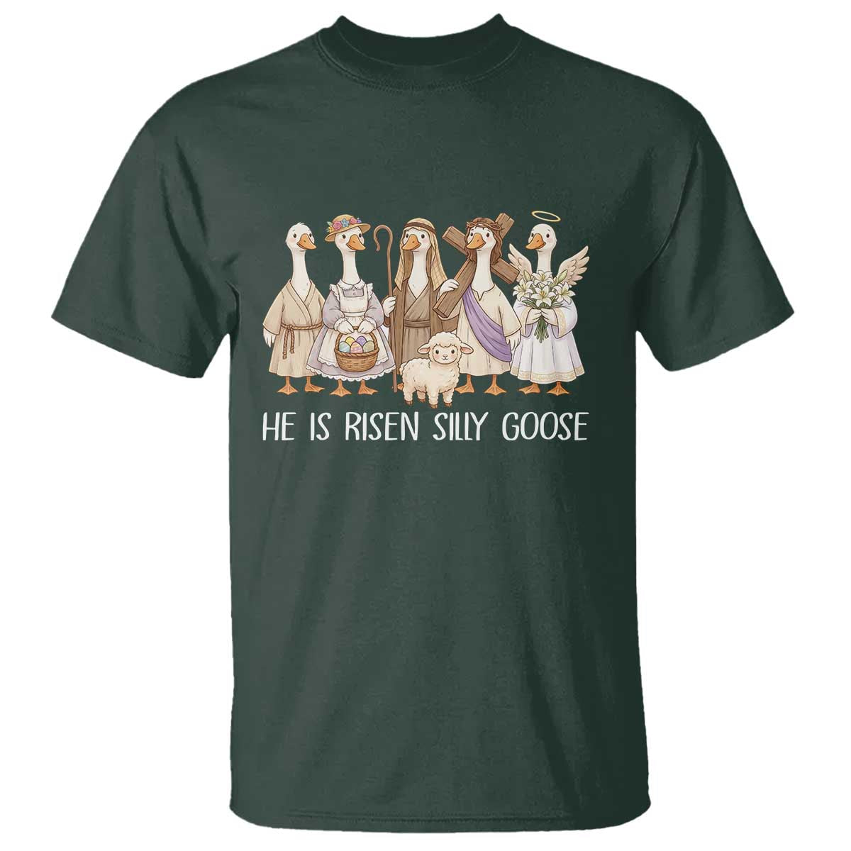Funny Christian Easter He Is Risen Silly Goose T Shirt Cute Faith-Based Geese Parody Gift with Jesus