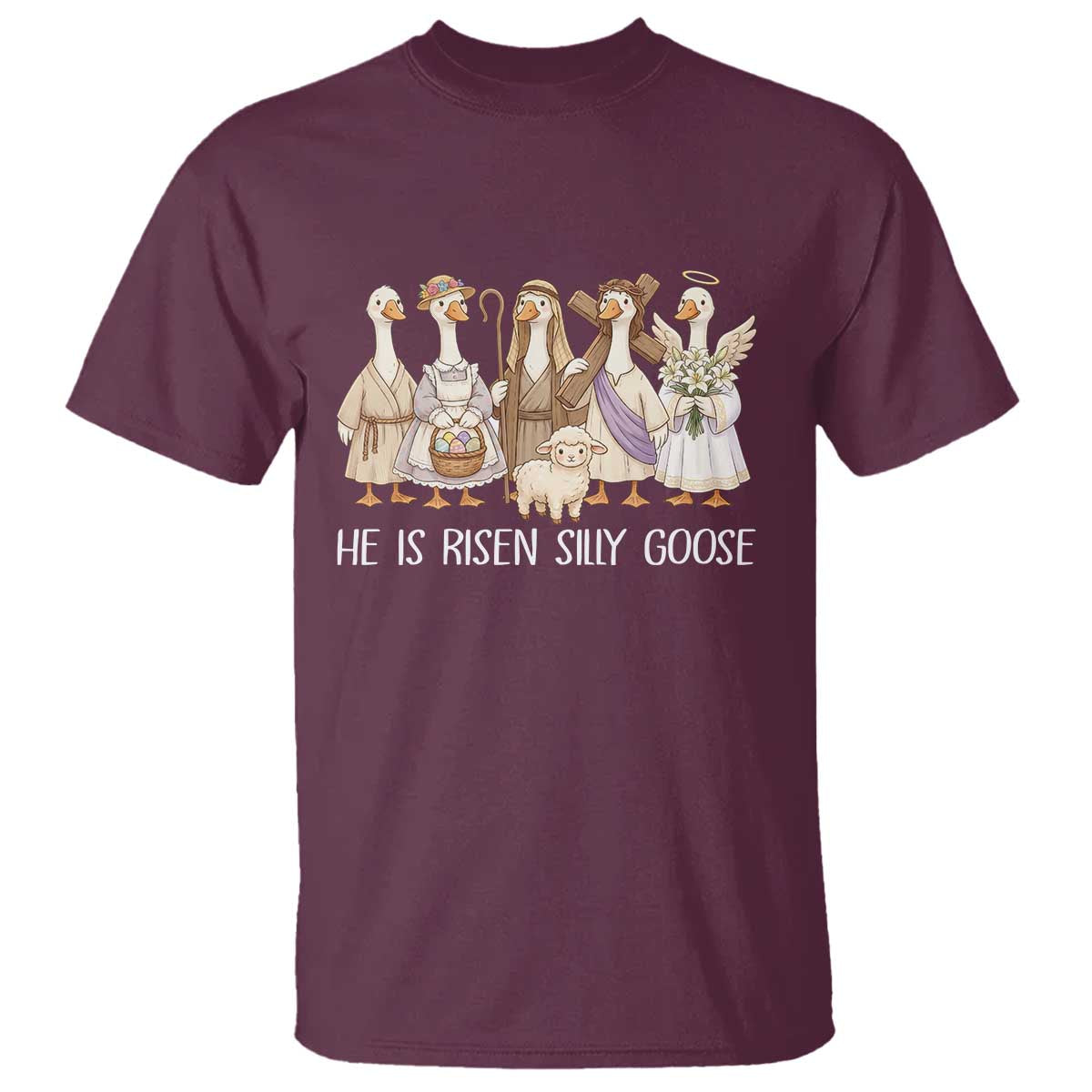 Funny Christian Easter He Is Risen Silly Goose T Shirt Cute Faith-Based Geese Parody Gift with Jesus