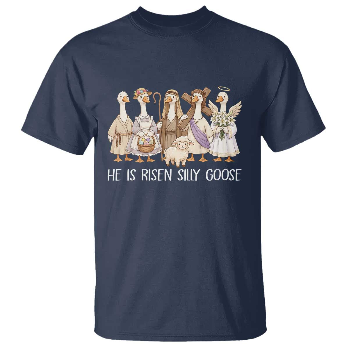 Funny Christian Easter He Is Risen Silly Goose T Shirt Cute Faith-Based Geese Parody Gift with Jesus