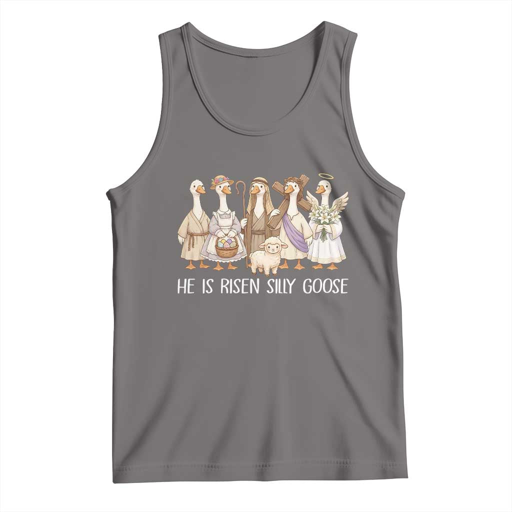 Funny Christian Easter He Is Risen Silly Goose Tank Top Cute Faith-Based Geese Parody Gift with Jesus