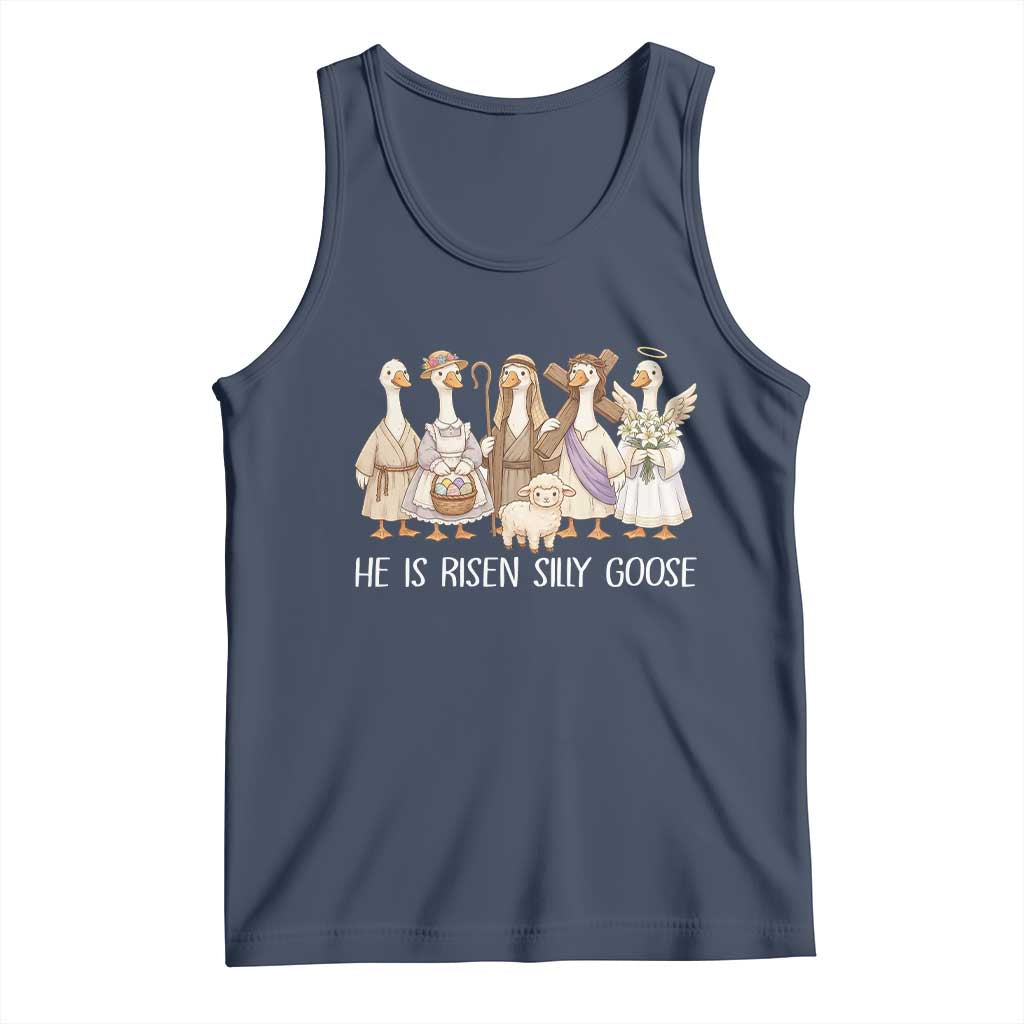 Funny Christian Easter He Is Risen Silly Goose Tank Top Cute Faith-Based Geese Parody Gift with Jesus
